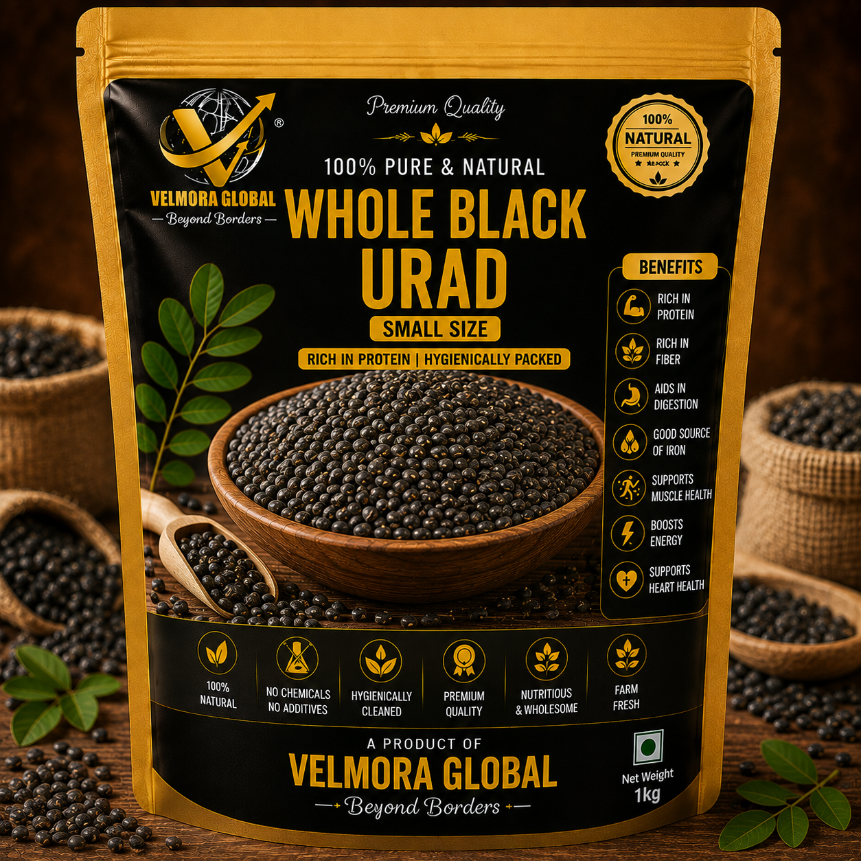 Whole Black Urad Dal (Small Size)